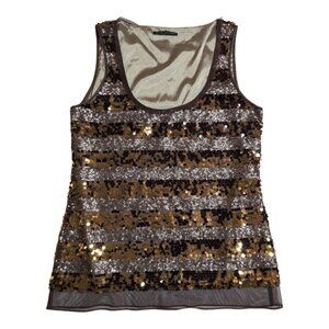 Elie Tahari Top Sequin Striped Sleeveless Tank Camisole Gold & Silver Womens XS
